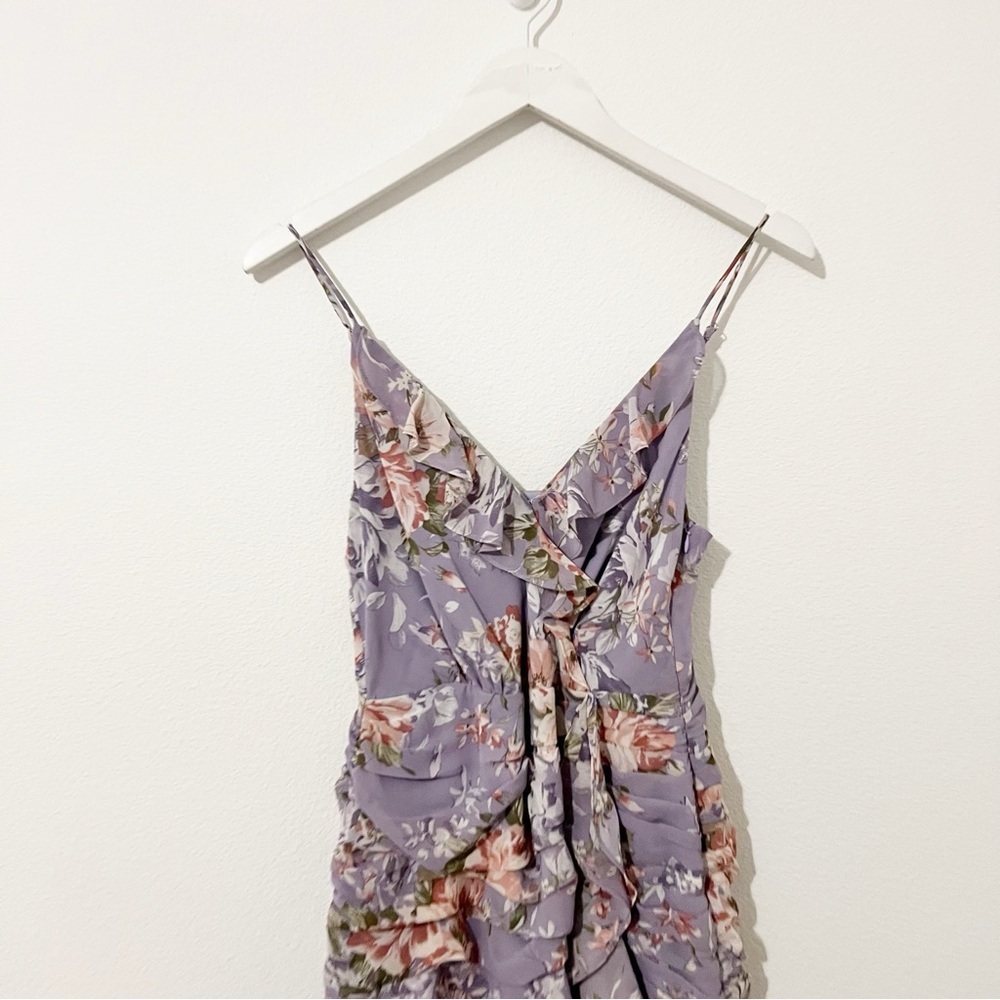 NEW Free People ASTR The Label Kiana Purple Floral Ruched Midi Dress Size Small - Picture 3 of 8